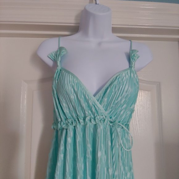 Mary McFadden Collection 1 Grecian Plisse Aqua Full Length Gown Medium - Picture 2 of 16